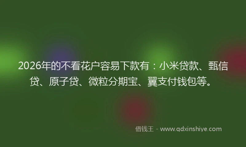 2026年的不看花户容易下款有：小米贷款、甄信贷、原子贷、微粒分期宝、翼支付钱包等。