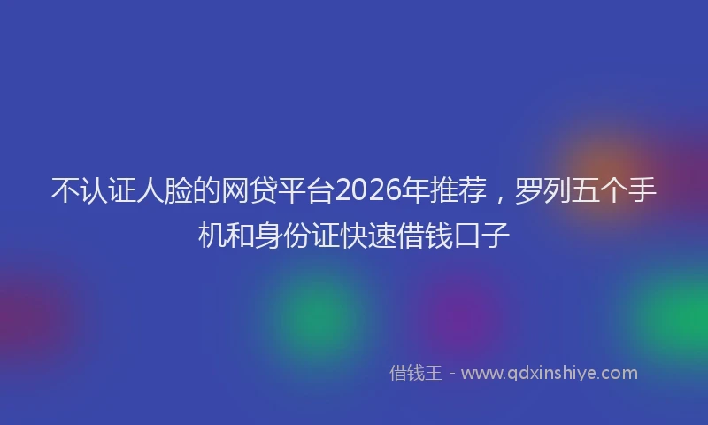 不认证人脸的网贷平台2026年推荐，罗列五个手机和身份证快速借钱口子