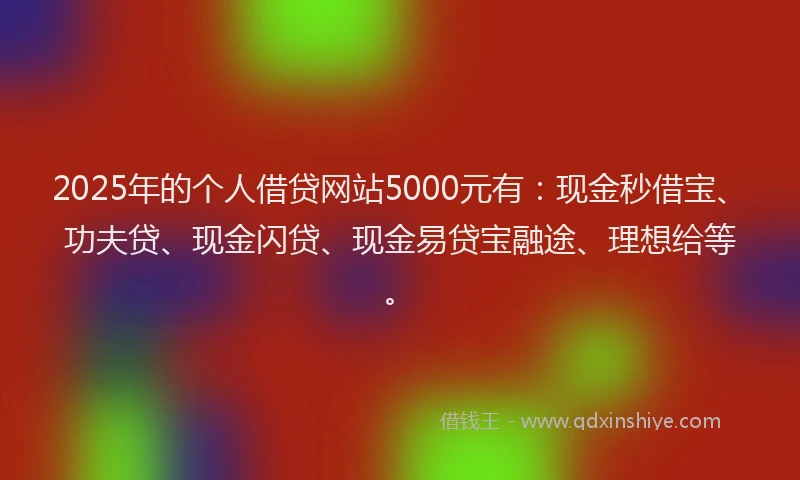 2025年的个人借贷网站5000元有：现金秒借宝、功夫贷、现金闪贷、现金易贷宝融途、理想给等。