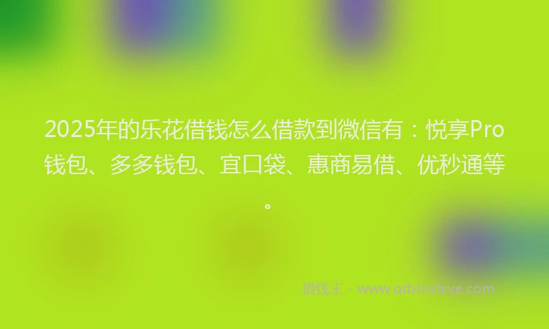 2025年的乐花借钱怎么借款到微信有：悦享Pro钱包、多多钱包、宜口袋、惠商易借、优秒通等。