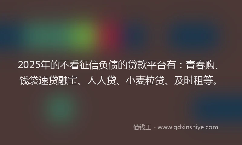 2025年的不看征信负债的贷款平台有：青春购、钱袋速贷融宝、人人贷、小麦粒贷、及时租等。