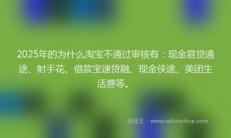2025年的为什么淘宝不通过审核有:现金易贷通途、射手花、借款宝速贷融、现金侠途、美团生活费等。