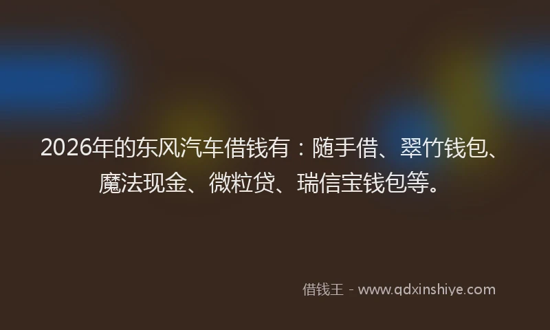 2026年的东风汽车借钱有：随手借、翠竹钱包、魔法现金、微粒贷、瑞信宝钱包等。