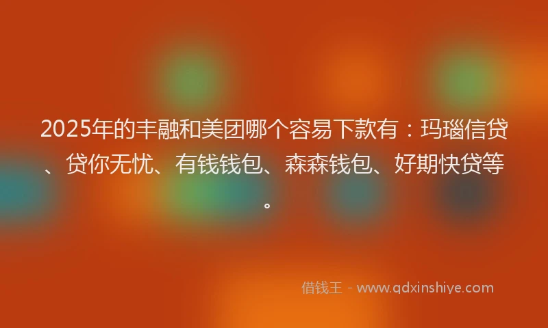 2025年的丰融和美团哪个容易下款有：玛瑙信贷、贷你无忧、有钱钱包、森森钱包、好期快贷等。