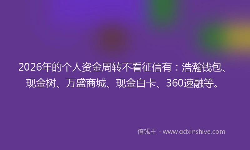 2026年的个人资金周转不看征信有：浩瀚钱包、现金树、万盛商城、现金白卡、360速融等。