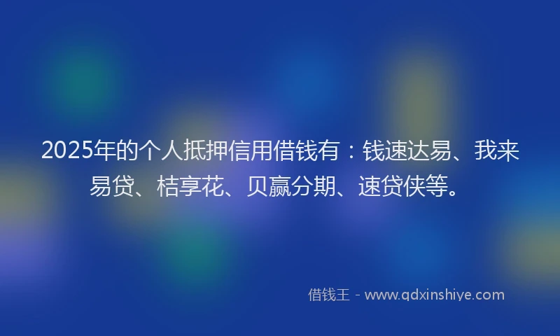 2025年的个人抵押信用借钱有：钱速达易、我来易贷、桔享花、贝赢分期、速贷侠等。