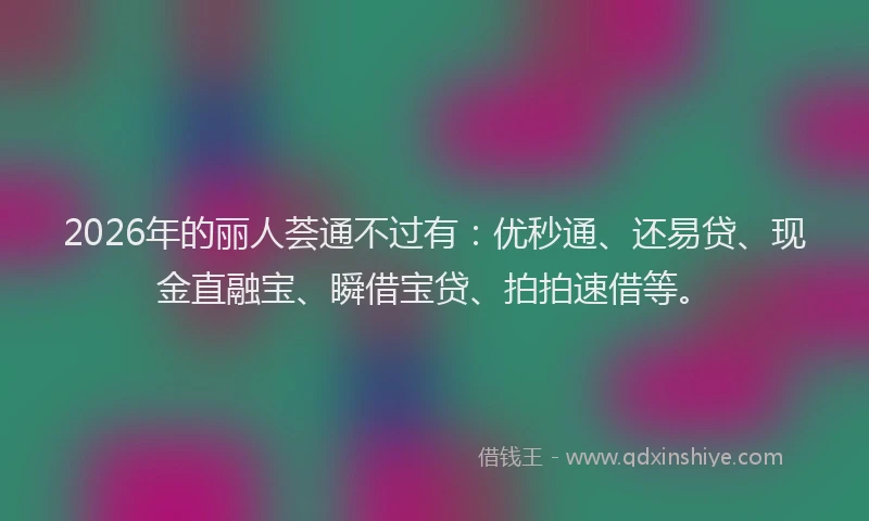 2026年的丽人荟通不过有：优秒通、还易贷、现金直融宝、瞬借宝贷、拍拍速借等。