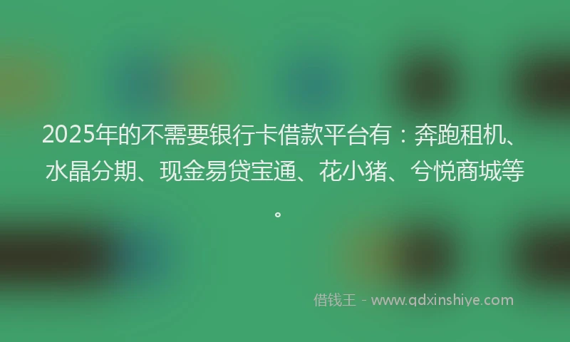 2025年的不需要银行卡借款平台有：奔跑租机、水晶分期、现金易贷宝通、花小猪、兮悦商城等。