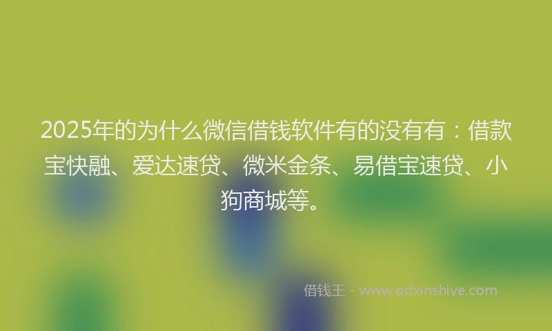 2025年的为什么微信借钱软件有的没有有：借款宝快融、爱达速贷、微米金条、易借宝速贷、小狗商城等。