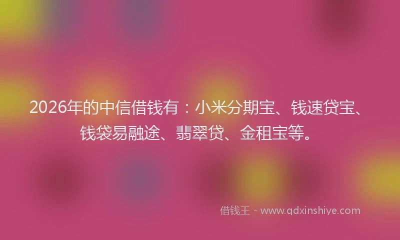 2026年的中信借钱有：小米分期宝、钱速贷宝、钱袋易融途、翡翠贷、金租宝等。