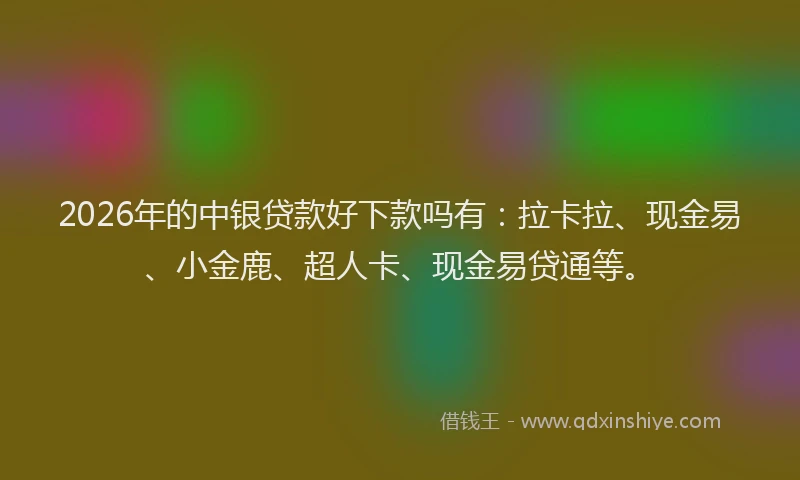 2026年的中银贷款好下款吗有:拉卡拉、现金易、小金鹿、超人卡、现金易贷通等。