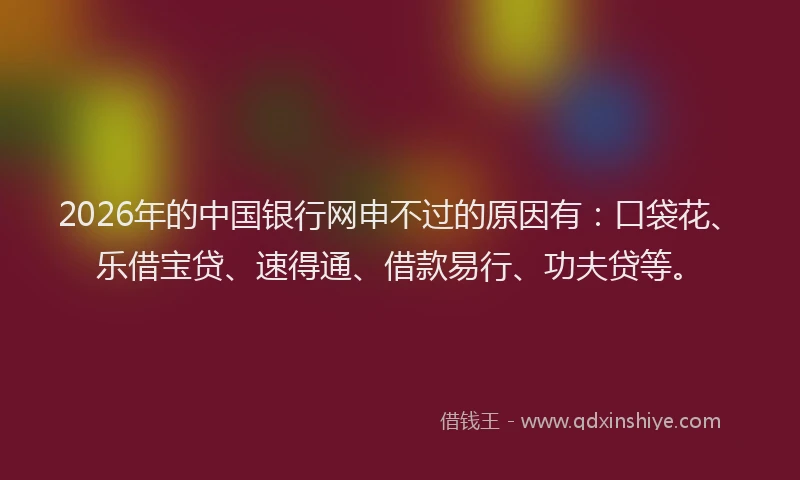 2026年的中国银行网申不过的原因有：口袋花、乐借宝贷、速得通、借款易行、功夫贷等。