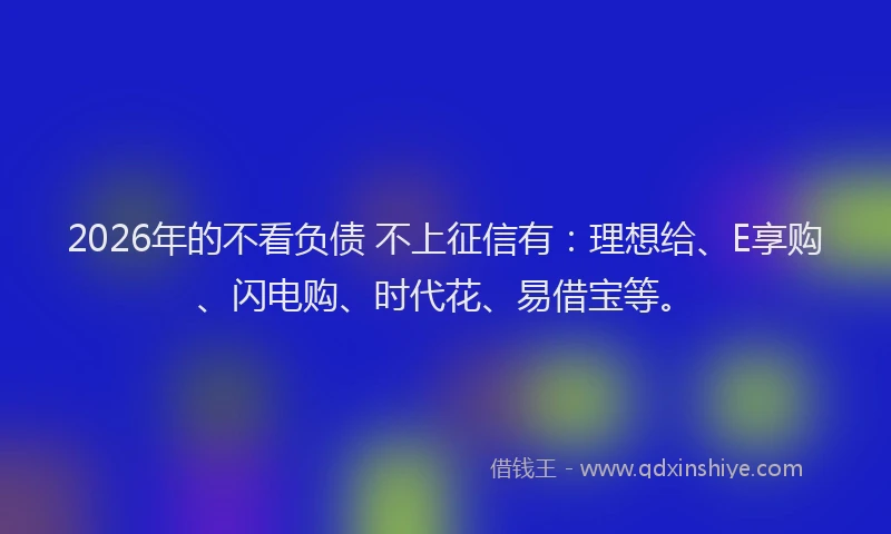 2026年的不看负债 不上征信有：理想给、E享购、闪电购、时代花、易借宝等。
