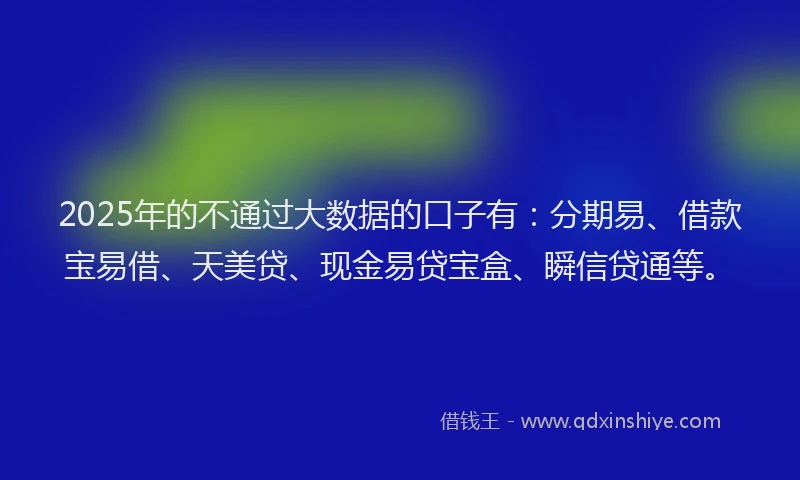 2025年的不通过大数据的口子有：分期易、借款宝易借、天美贷、现金易贷宝盒、瞬信贷通等。