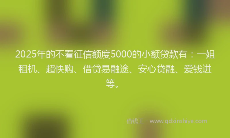 2025年的不看征信额度5000的小额贷款有:一姐租机、超快购、借贷易融途、安心贷融、爱钱进等。