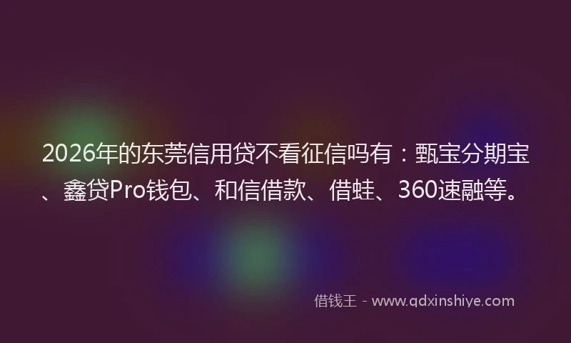 2026年的东莞信用贷不看征信吗有：甄宝分期宝、鑫贷Pro钱包、和信借款、借蛙、360速融等。
