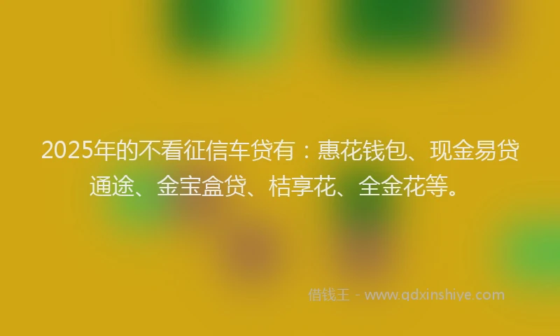 2025年的不看征信车贷有:惠花钱包、现金易贷通途、金宝盒贷、桔享花、全金花等。