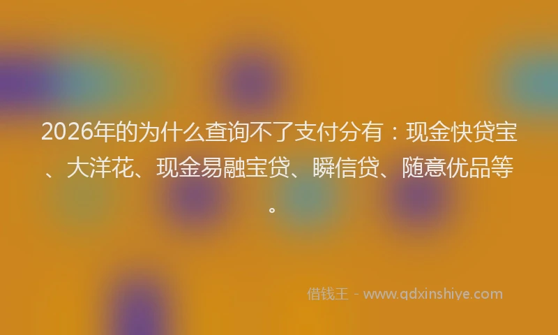 2026年的为什么查询不了支付分有：现金快贷宝、大洋花、现金易融宝贷、瞬信贷、随意优品等。