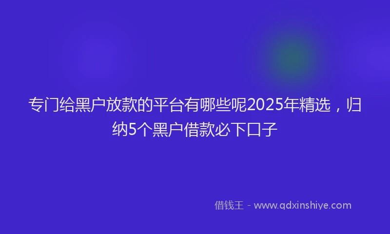 专门给黑户放款的平台有哪些呢2025年精选,归纳5个黑户借款必下口子