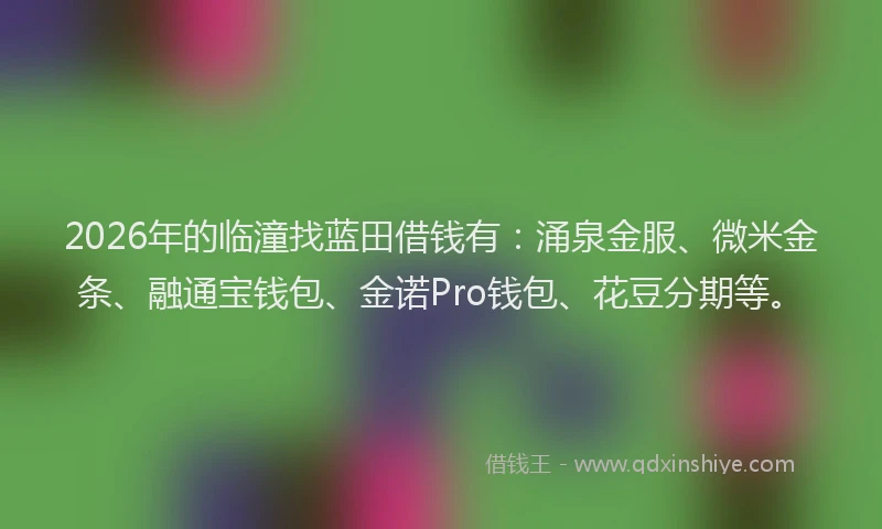 2026年的临潼找蓝田借钱有：涌泉金服、微米金条、融通宝钱包、金诺Pro钱包、花豆分期等。