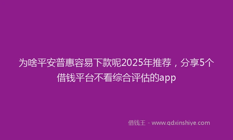 为啥平安普惠容易下款呢2025年推荐,分享5个借钱平台不看综合评估的app