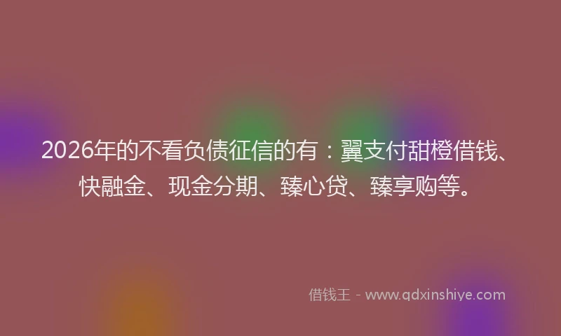2026年的不看负债征信的有：翼支付甜橙借钱、快融金、现金分期、臻心贷、臻享购等。