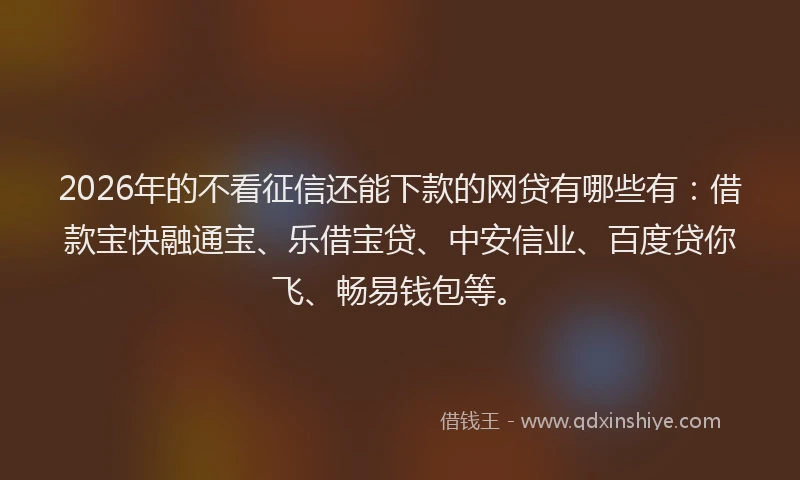 2026年的不看征信还能下款的网贷有哪些有：借款宝快融通宝、乐借宝贷、中安信业、百度贷你飞、畅易钱包等。