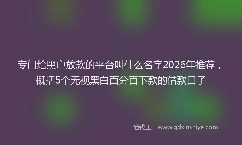 专门给黑户放款的平台叫什么名字2026年推荐，概括5个无视黑白百分百下款的借款口子