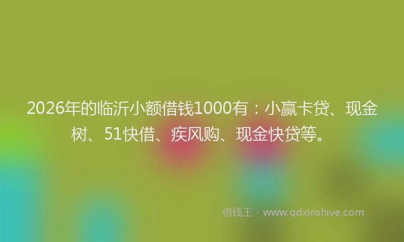 2026年的临沂小额借钱1000有：小赢卡贷、现金树、51快借、疾风购、现金快贷等。