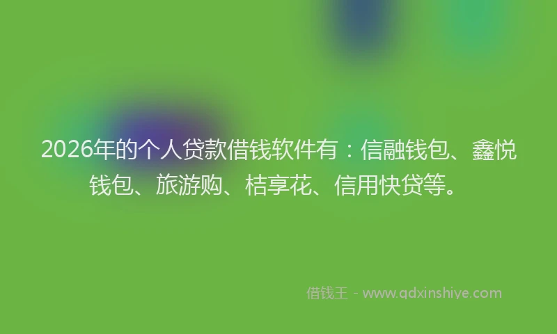 2026年的个人贷款借钱软件有：信融钱包、鑫悦钱包、旅游购、桔享花、信用快贷等。