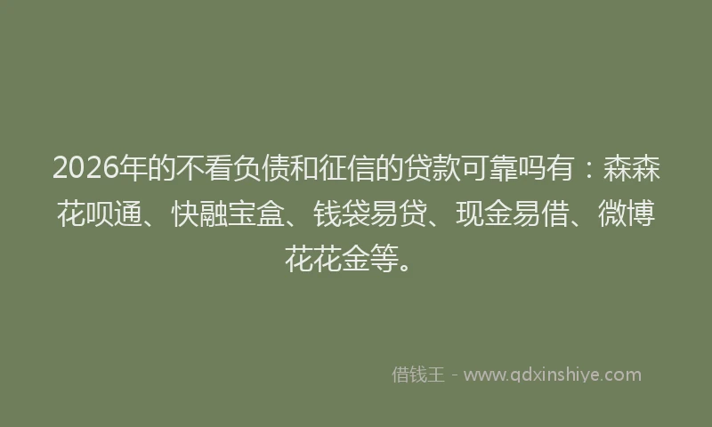 2026年的不看负债和征信的贷款可靠吗有：森森花呗通、快融宝盒、钱袋易贷、现金易借、微博花花金等。
