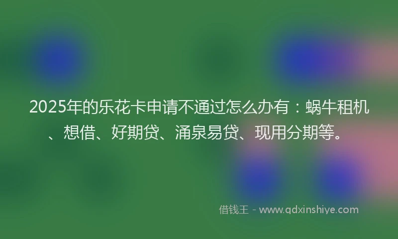 2025年的乐花卡申请不通过怎么办有：蜗牛租机、想借、好期贷、涌泉易贷、现用分期等。