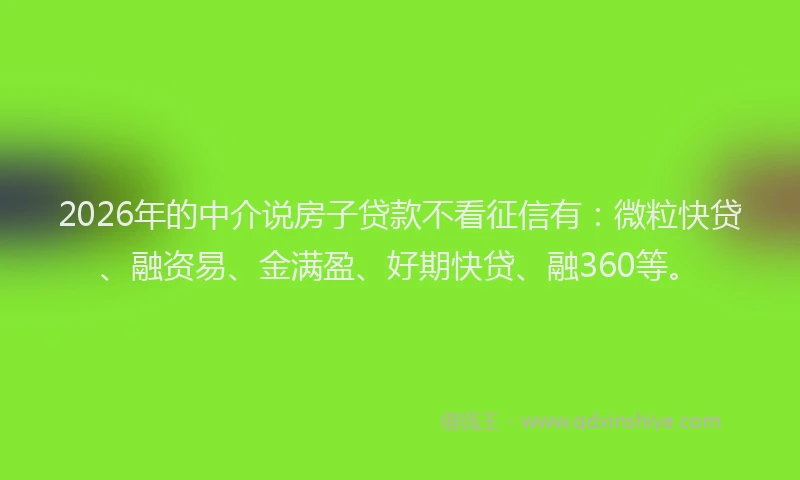 2026年的中介说房子贷款不看征信有:微粒快贷、融资易、金满盈、好期快贷、融360等。