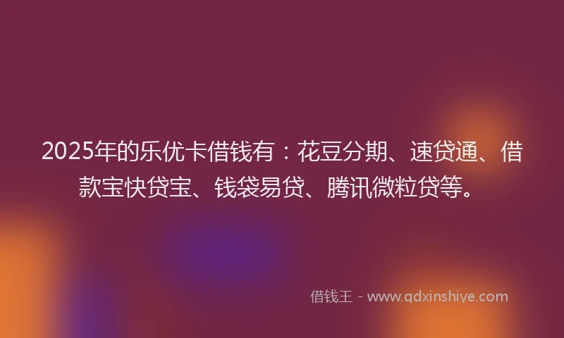 2025年的乐优卡借钱有：花豆分期、速贷通、借款宝快贷宝、钱袋易贷、腾讯微粒贷等。