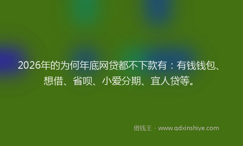 2026年的为何年底网贷都不下款有:有钱钱包、想借、省呗、小爱分期、宜人贷等。
