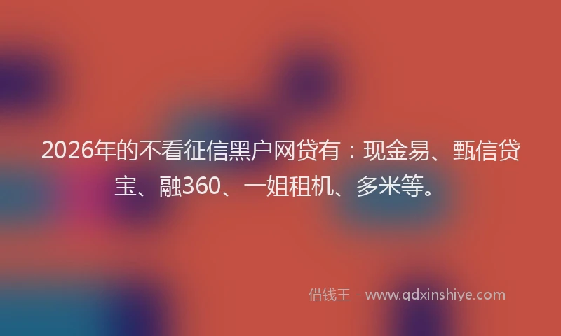 2026年的不看征信黑户网贷有:现金易、甄信贷宝、融360、一姐租机、多米等。