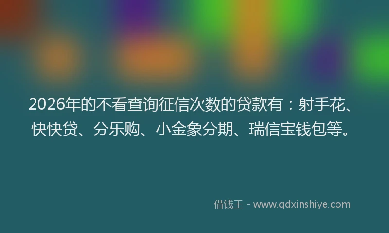 2026年的不看查询征信次数的贷款有:射手花、快快贷、分乐购、小金象分期、瑞信宝钱包等。