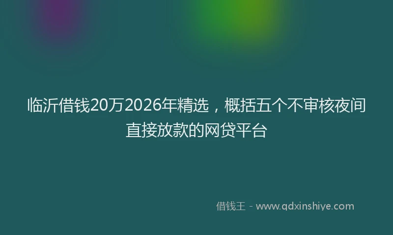 临沂借钱20万2026年精选，概括五个不审核夜间直接放款的网贷平台