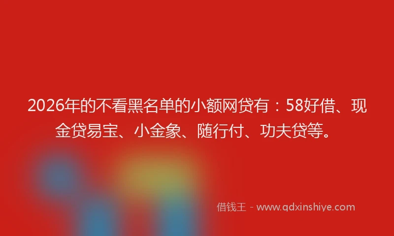 2026年的不看黑名单的小额网贷有：58好借、现金贷易宝、小金象、随行付、功夫贷等。