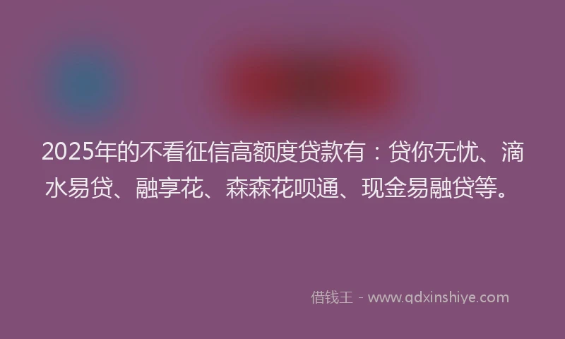 2025年的不看征信高额度贷款有：贷你无忧、滴水易贷、融享花、森森花呗通、现金易融贷等。