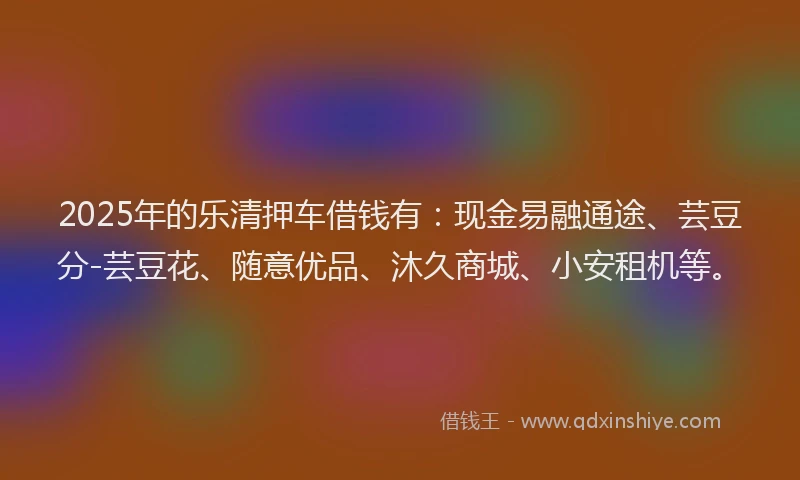 2025年的乐清押车借钱有：现金易融通途、芸豆分-芸豆花、随意优品、沐久商城、小安租机等。