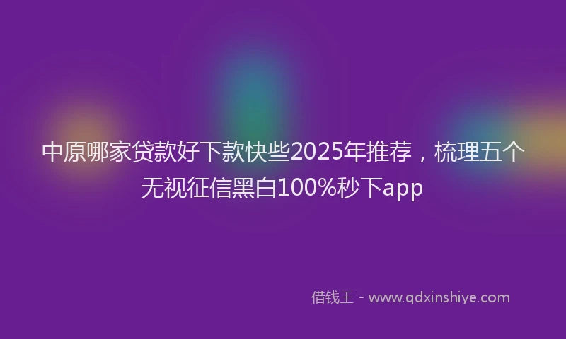 中原哪家贷款好下款快些2025年推荐，梳理五个无视征信黑白100%秒下app