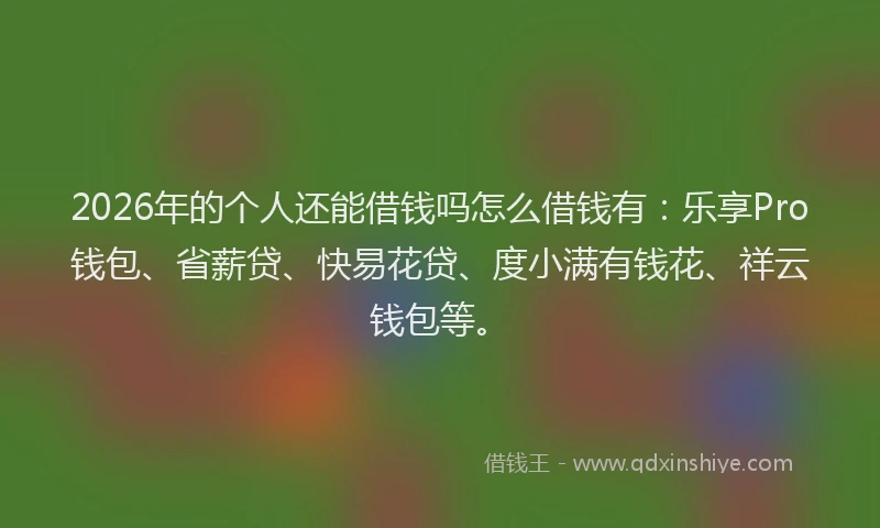 2026年的个人还能借钱吗怎么借钱有：乐享Pro钱包、省薪贷、快易花贷、度小满有钱花、祥云钱包等。