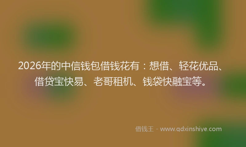 2026年的中信钱包借钱花有：想借、轻花优品、借贷宝快易、老哥租机、钱袋快融宝等。