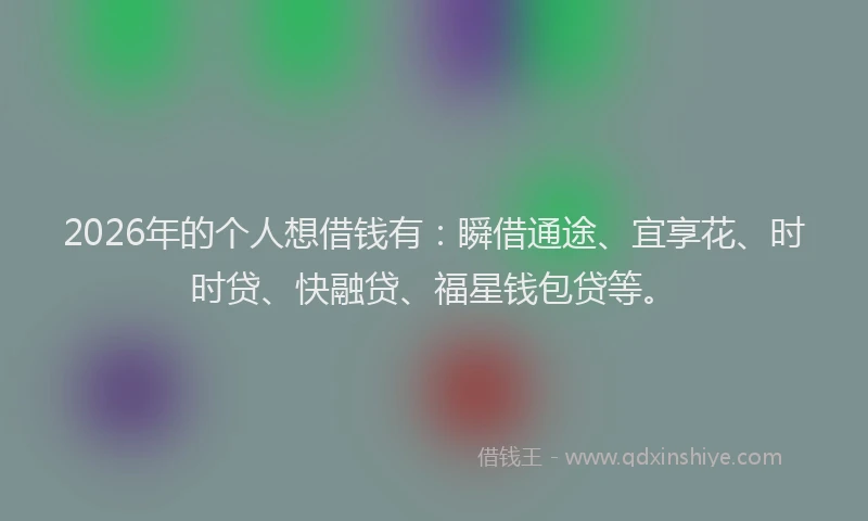2026年的个人想借钱有：瞬借通途、宜享花、时时贷、快融贷、福星钱包贷等。