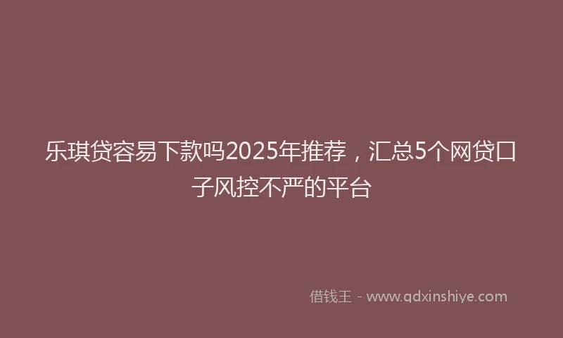 乐琪贷容易下款吗2025年推荐，汇总5个网贷口子风控不严的平台