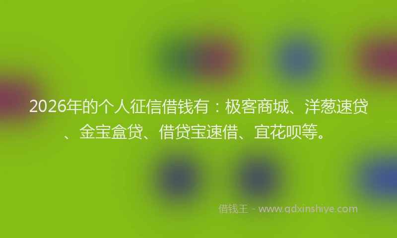 2026年的个人征信借钱有：极客商城、洋葱速贷、金宝盒贷、借贷宝速借、宜花呗等。