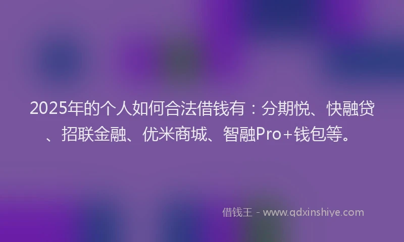 2025年的个人如何合法借钱有:分期悦、快融贷、招联金融、优米商城、智融Pro+钱包等。