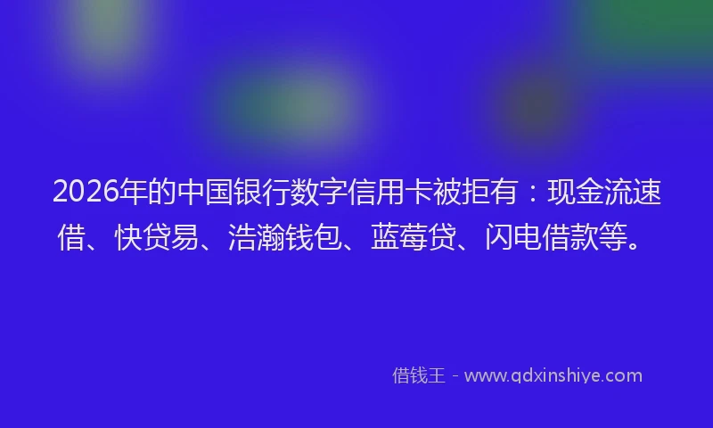2026年的中国银行数字信用卡被拒有:现金流速借、快贷易、浩瀚钱包、蓝莓贷、闪电借款等。