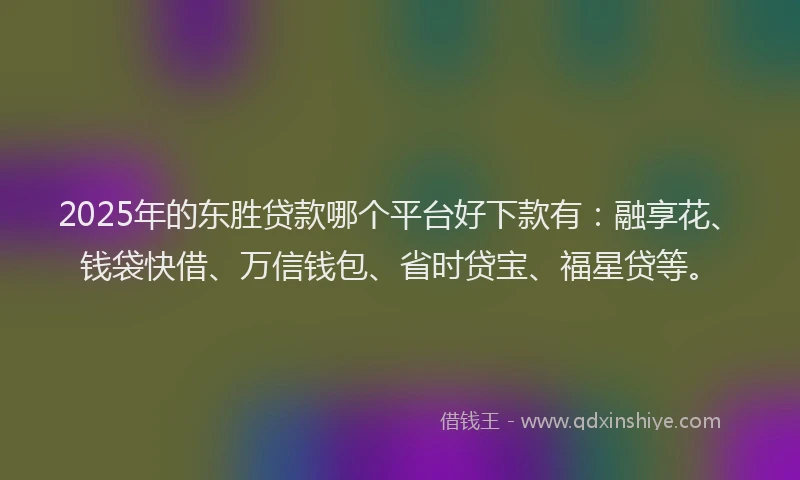 2025年的东胜贷款哪个平台好下款有：融享花、钱袋快借、万信钱包、省时贷宝、福星贷等。